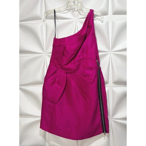 Phoebe Couture Sz 10 SILK One Shoulder Pleated Ruched Side Zip Formal Mini Dress - Picture 2 of 6
